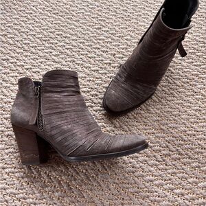 Paul Green Dark Brown Suede Ankle Booties with Stacked Heel